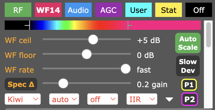 KiwiSDR digital modes dropbown