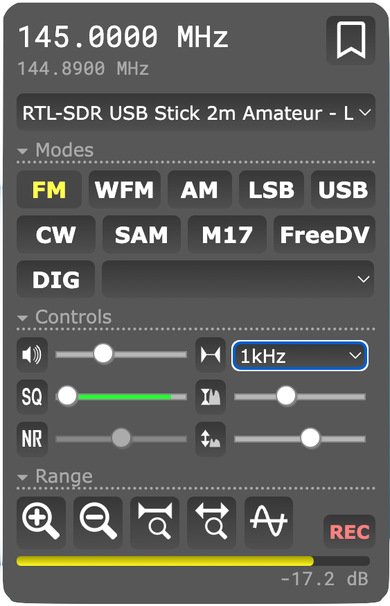 openwebrx+ receiver panel